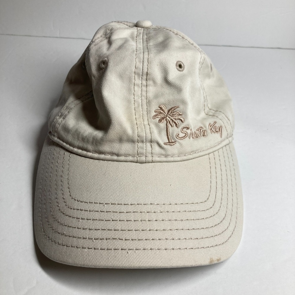Siesta Key Florida Cap Hat Adult Adjustable Strapback Beige Embroidered STAINS
